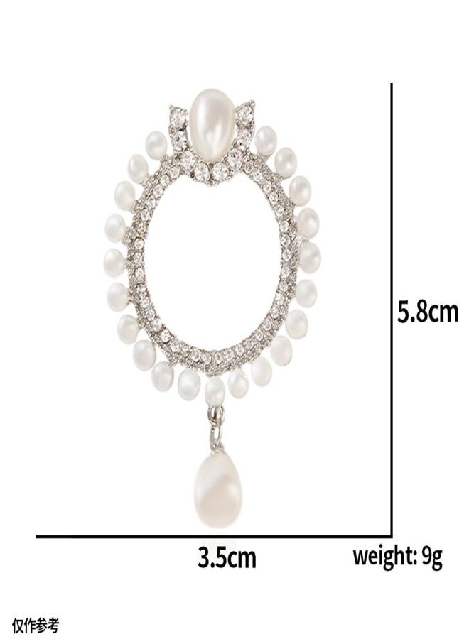 MXUHUI Elegant CZ Cubic Zirconia Round White Simulated Pearl Circle Brooch Pin for Women Wedding (Silver) - Image 5